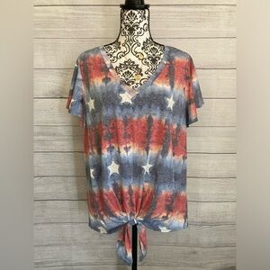 Tru Self | NWT Women’s V-Neck Tie Dye Patriotic  Blouse